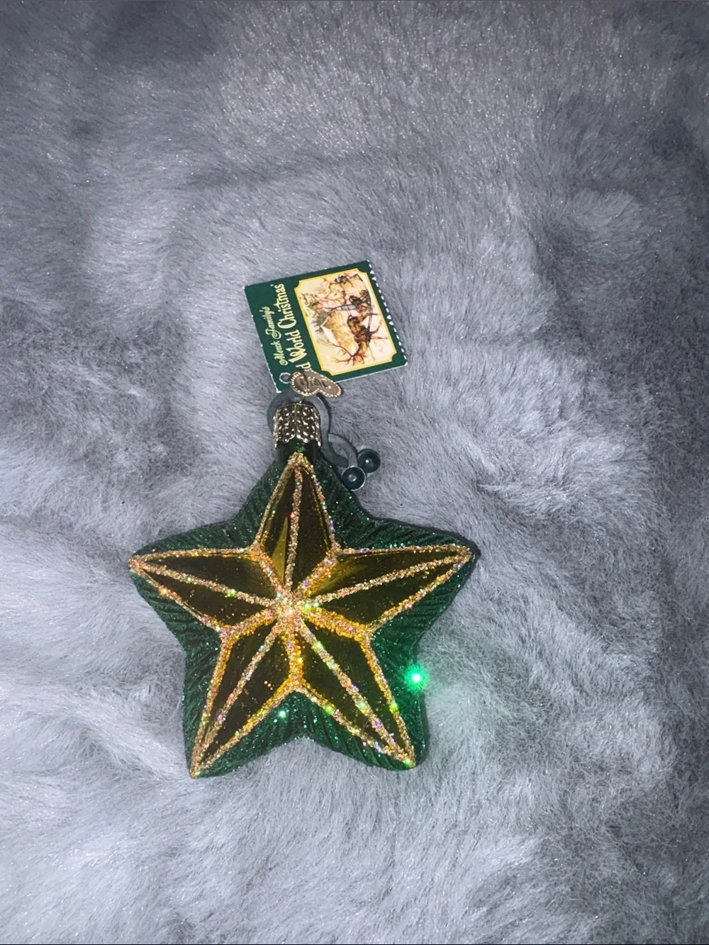 NWT Mark Roberts World Christmas Glass Star Ornament - Green & Gold Y2K
